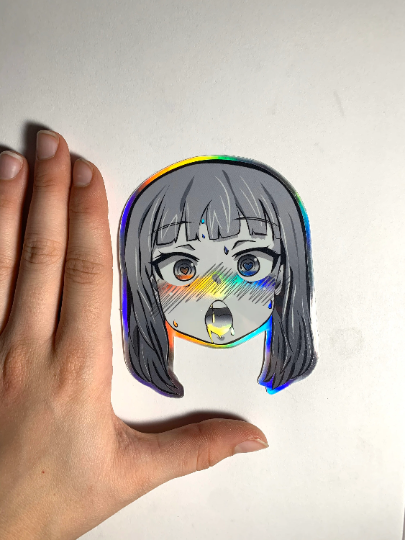 Holographic Heart Eyes Ahegao Sticker