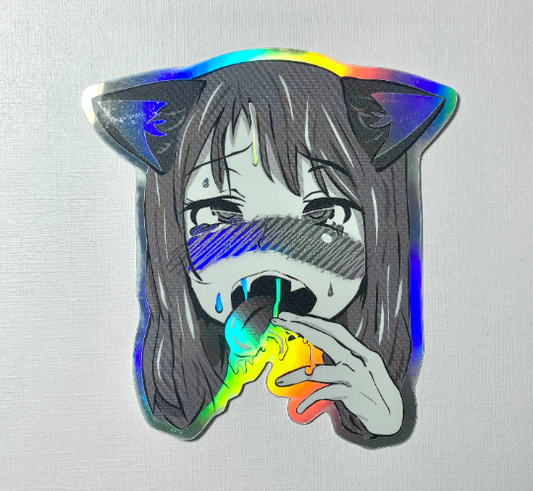 Holographic Inu Ahegao Sticker