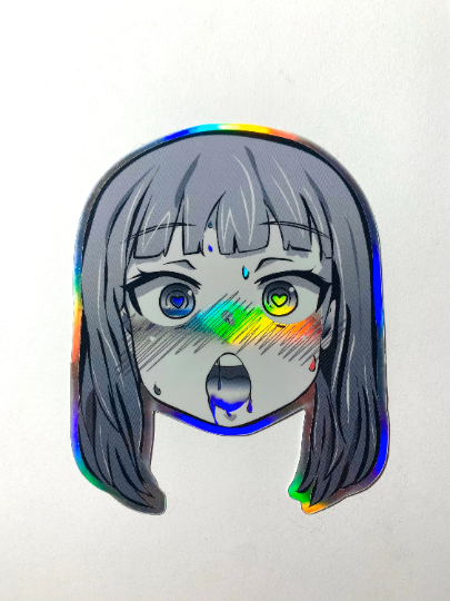 Holographic Heart Eyes Ahegao Sticker
